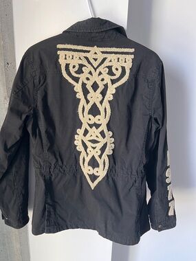 Scotch & Soda Embroidered Utility Jacket  Black Cotton Designer L est